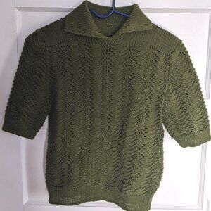 Hand Knit Olive Green Short Sleeve Top